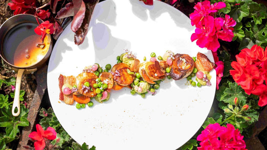 King Scallops, Crispy Bacon, Pea & Elderflower